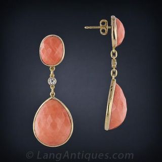Large  Coral and Diamond Drop Earrings