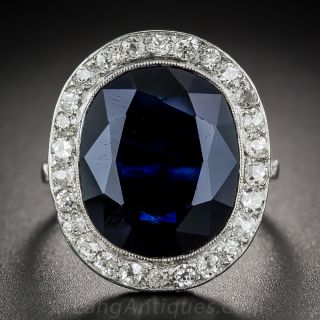 Large Dark Natural No-Heat Sapphire and Diamond Ring - French