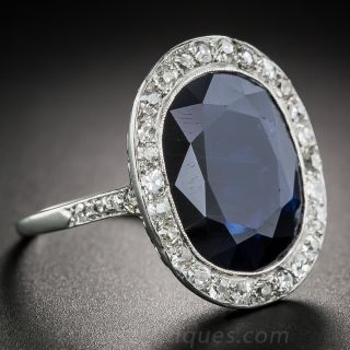 Large Dark Natural No-Heat Sapphire and Diamond Ring - French