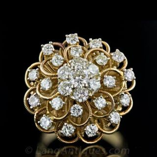 Large Diamond Cluster Ring From The 1950's