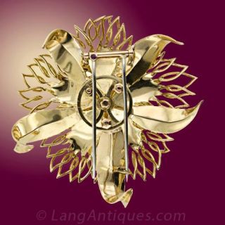 Large Diamond & Ruby Flower Brooch