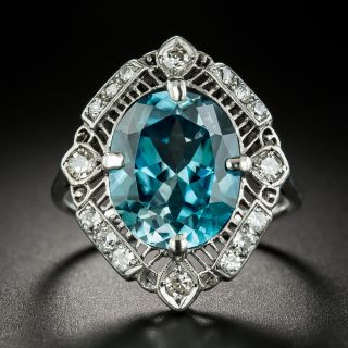 Large Edwardian 9.85 Carat Blue Zircon and Diamond Ring - 3
