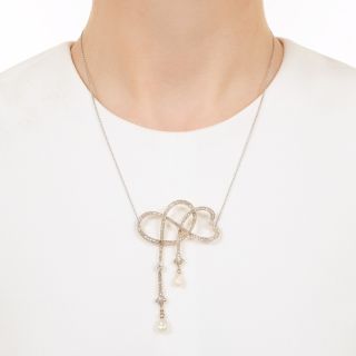 Large Edwardian Diamond And Pearl Bow Lavalière 