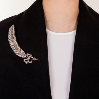 Large Edwardian Diamond Feather Brooch