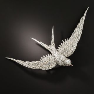 Large Edwardian Diamond Soaring Swallow Brooch - 2