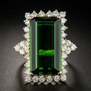 Large Emerald-Cut Tourmaline and Diamond Dinner Ring