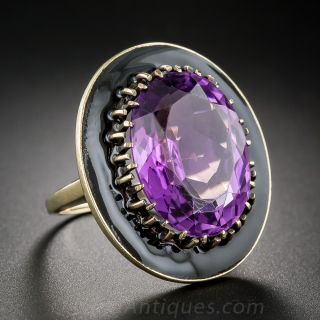 Large Enamel and Amethyst Ring