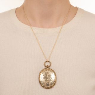 Large English Georgian Engraved Double Locket Pendant