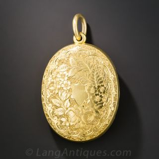 Large Floral Motif Engraved Locket
