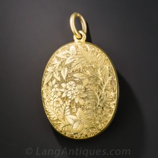 Large Floral Motif Engraved Locket