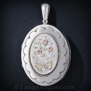 Large Floral Silver Locket