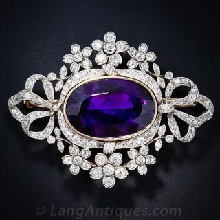Large French Antique Amethyst and Diamond Brooch and Pendant - 1