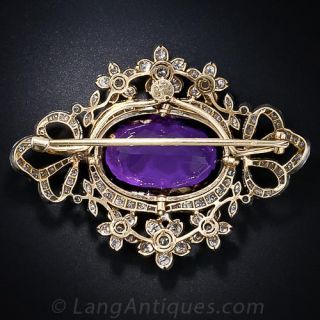 Large French Antique Amethyst and Diamond Brooch and Pendant