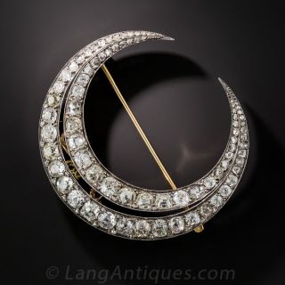 Large French Antique Diamond Crescent Brooch - 10 Carats - 1