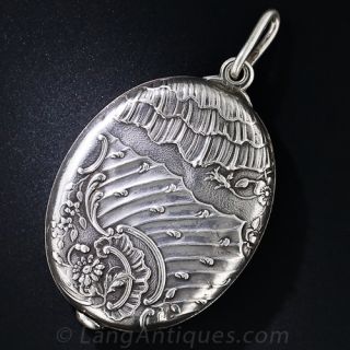 Large French Art Nouveau Silver Double-Mirror Compact