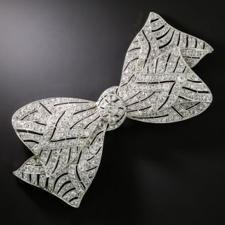 Large French Belle Epoque Diamond Bow Brooch - 1