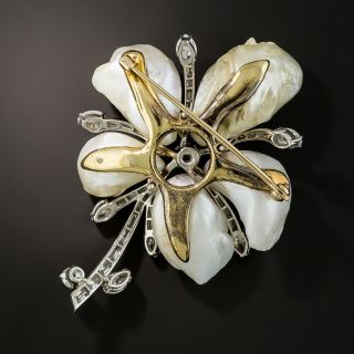 Large Freshwater Pearl and Diamond Flower Brooch