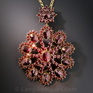 Large Garnet Brooch / Necklace in 14K Yellow Gold  - 1