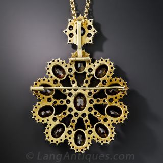 Large Garnet Brooch / Necklace in 14K Yellow Gold 