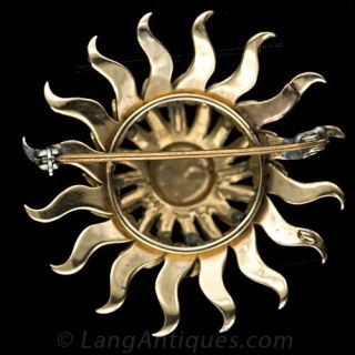 Large Gold and Seed Pearl Sunburst Pin