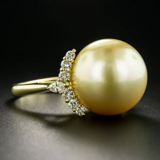 Large Golden South Sea Pearl and Diamond Ring