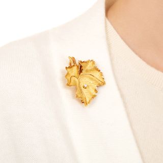Large Grape Leaf With Diamond Brooch/Pendant