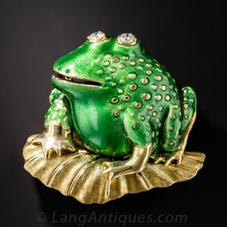 Large Green Enamel Frog Brooch 
