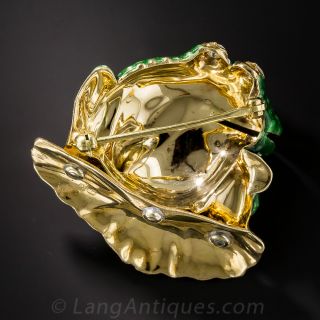 Large Green Enamel Frog Brooch 