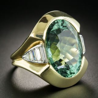 Large Green Tourmaline and Diamond Ring