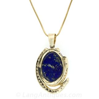 Large Lapis Lazuli and Diamond Pendant