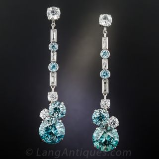 Large Long Blue and White Zircon Earrings - 2