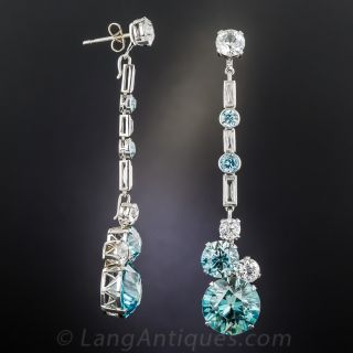 Convertible Long Blue and White Zircon Earrings