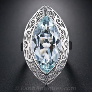 Large Marquise  Aquamarine Ring