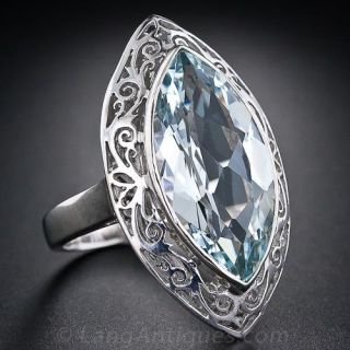 Large Marquise  Aquamarine Ring