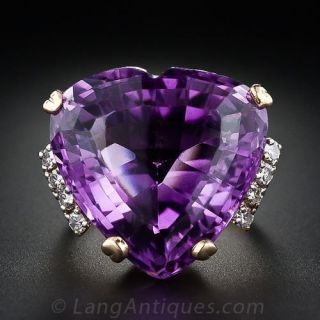 Large Mid-Century Amethyst and Diamond Ring