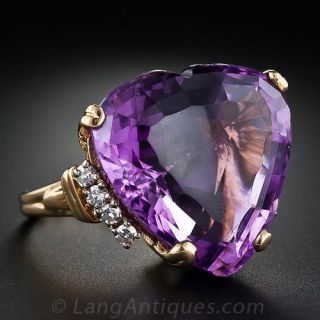 Large Mid-Century Amethyst and Diamond Ring