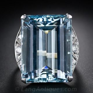 Large Mid-Century Aquamarine and Diamond Ring