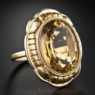 Large Mid-Century Citrine Ring