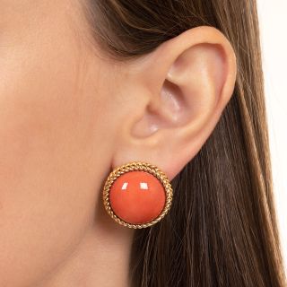 Large Mid-Century Coral Button Earrings 