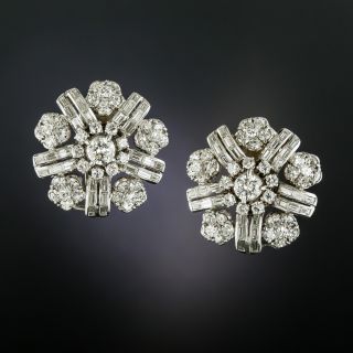 Large Mid-Century Diamond Flower Earrings - 3
