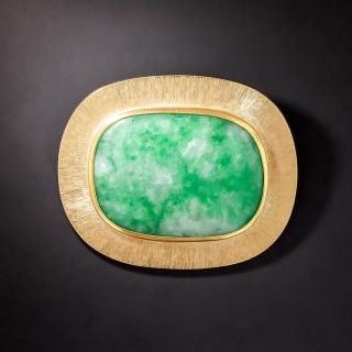 Large Mid-Century Natural Burmese Jade Brooch - 1
