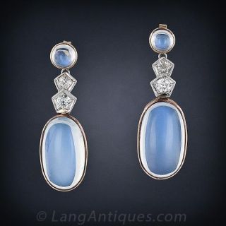 Large Moonstone and Diamond Earrings