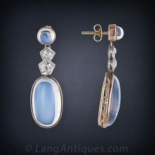 Large Moonstone and Diamond Earrings