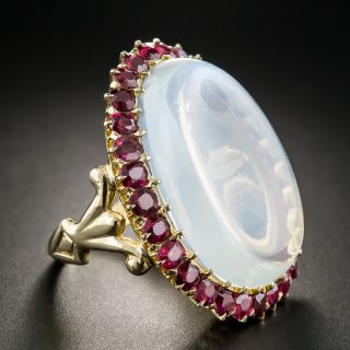 Large Moonstone and  Ruby Ring