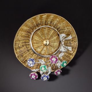 Large Multi-Color Flower Gardening Hat Brooch - 3