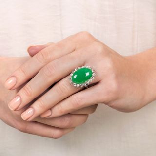 Large Natural Burmese Jade and Diamond Ring