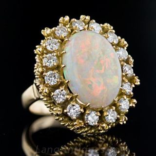 Large Opal and Diamond Ring from the 1950s