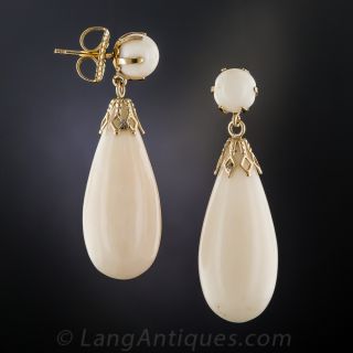 Large Pale Pinkish-White Coral Earrings
