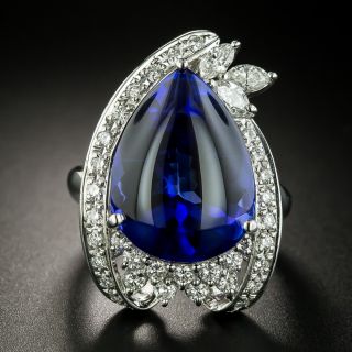 Large Pear-Shaped Tanzanite and Diamond Ring - 2