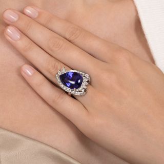 Large Pear-Shaped Tanzanite and Diamond Ring
